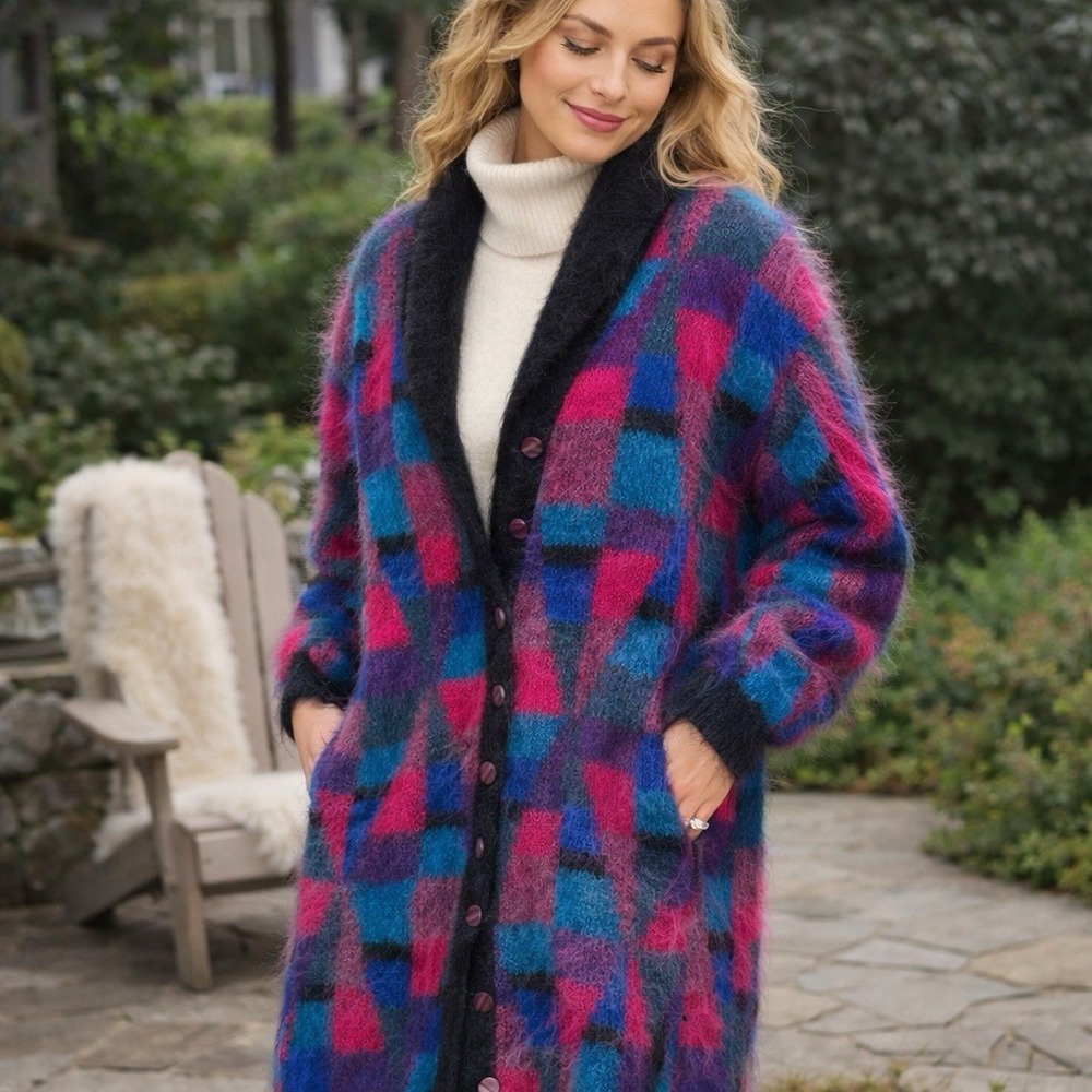 New Icelandic Design Mosaic Sweater Coat Coatigan Womens Sz‎ S/M Multicolor $398